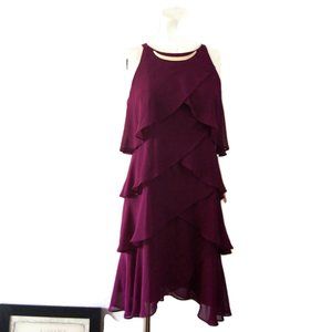 SL Fashions Tiered Ruffle Sleeveless Dress NWT 10P Metal Plate Necklace